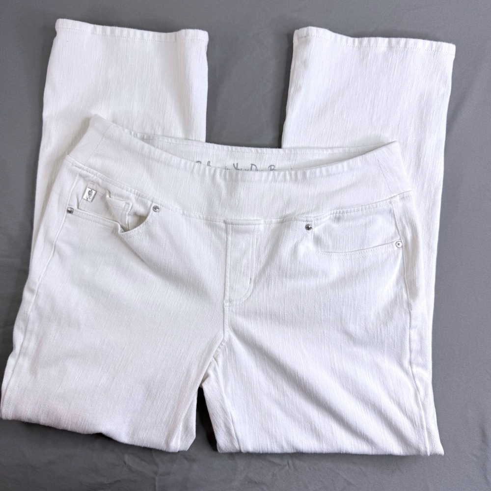 Belle by Kim Gravel White Pull On Straight Leg Jeans 14P Petite Stretch Denim